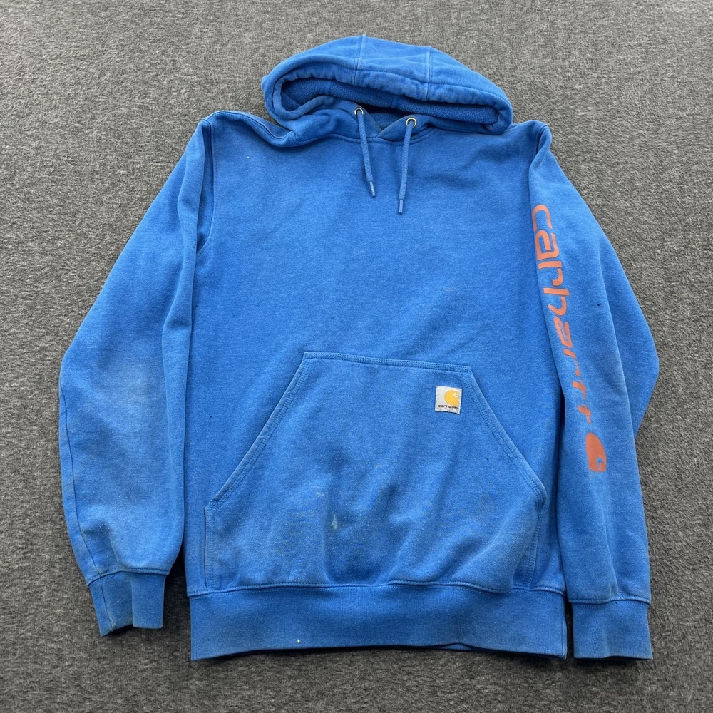 Carhartt Loose Fit Hoodie Mens S Faded Stained Distressed Sweatshirt Blue K288
